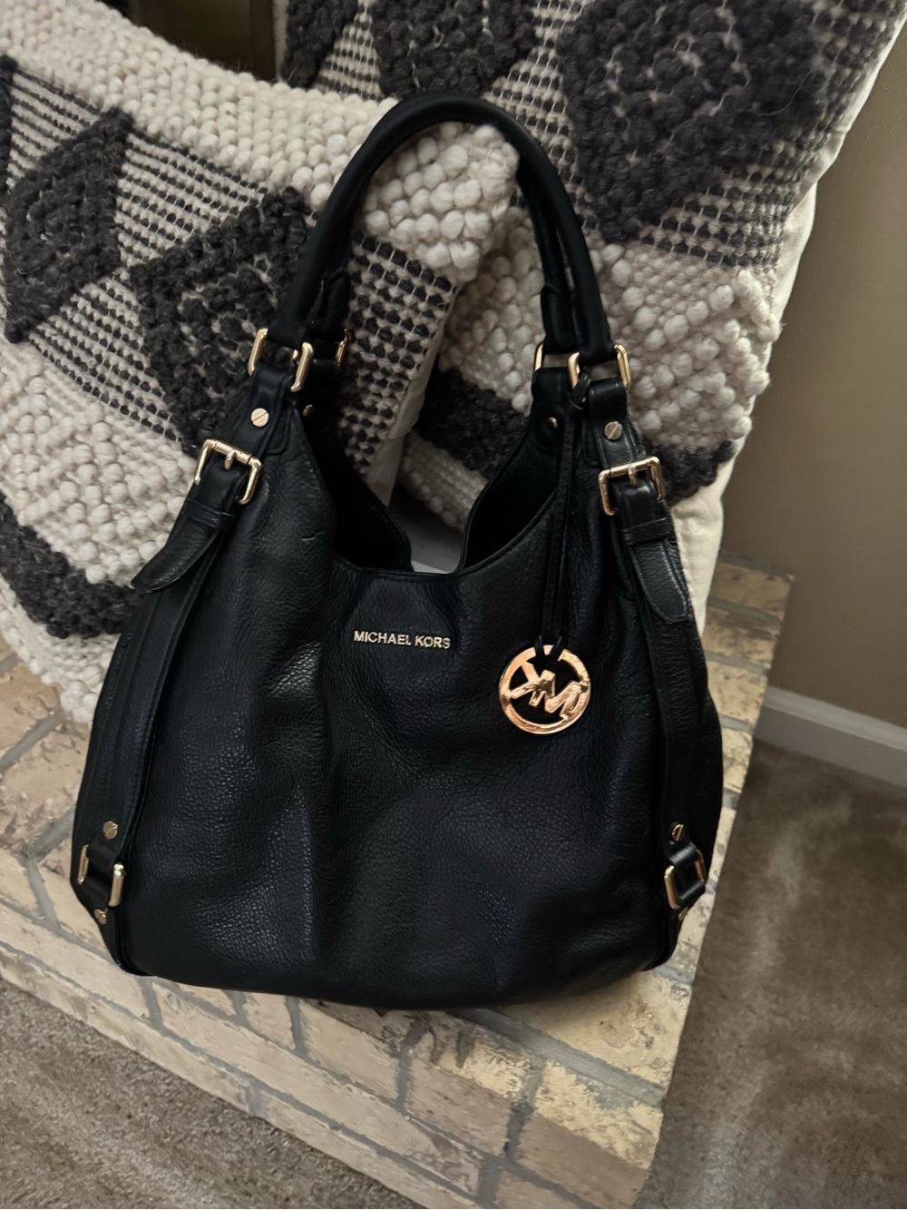 Michael Kors Black Pebbled Leather Hobo with Gold Hardware - Picture 2 of 6